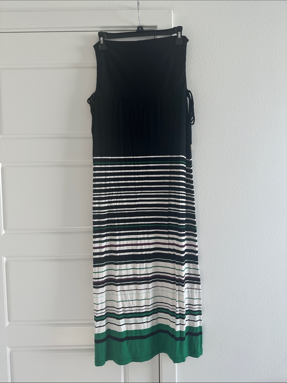 WHBM Black, Green, and White Striped Maxi Skirt Size Small